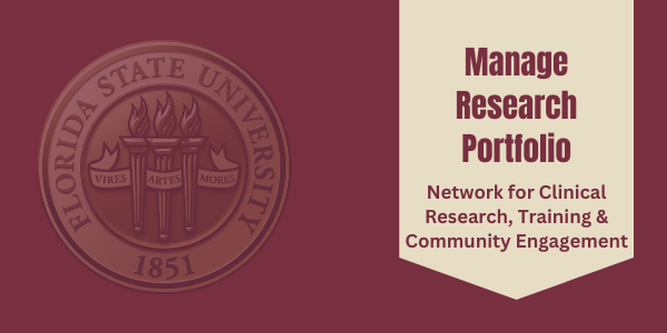 FSU Seal on left - Gold banner Manage Research Portolio NCRT-CE