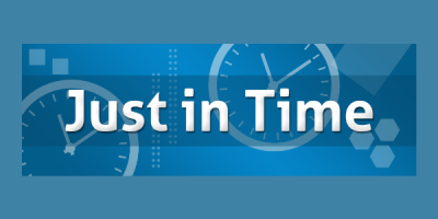 Blue Graphic with words Just in Time