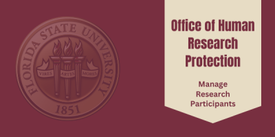 FSU Seal - gold banner with Office of Human Research Protection - Manage Research Participants